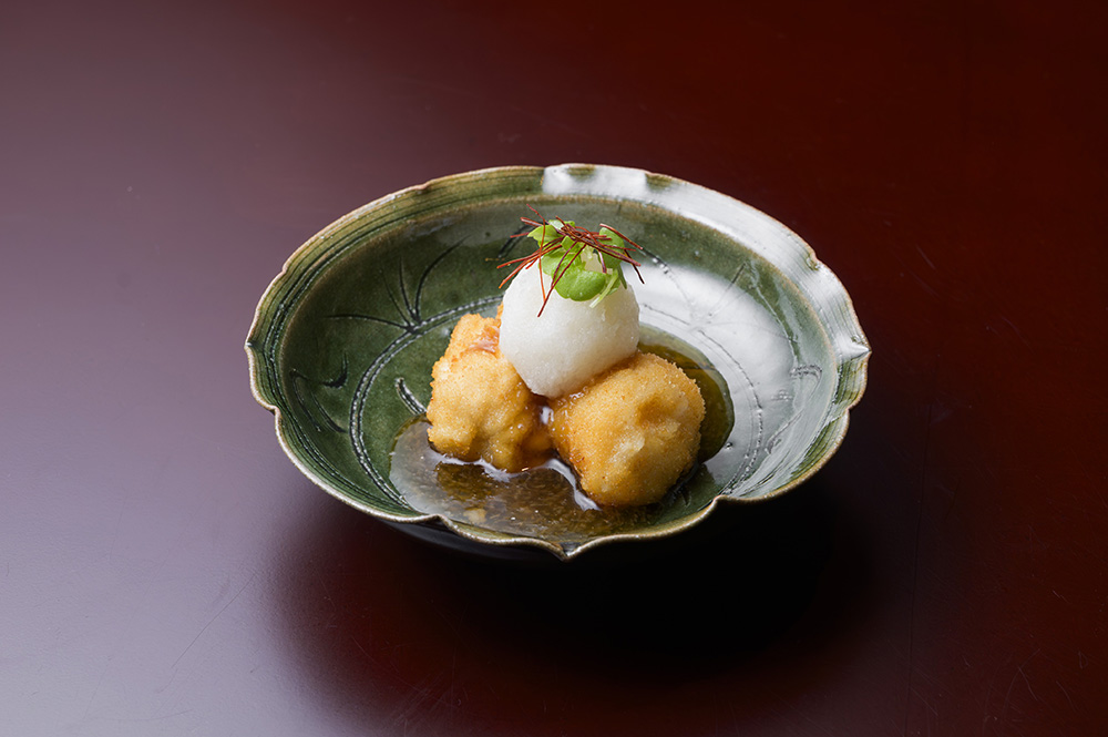 雲子・帆立フライ  蕪霙揚げ出し仕立